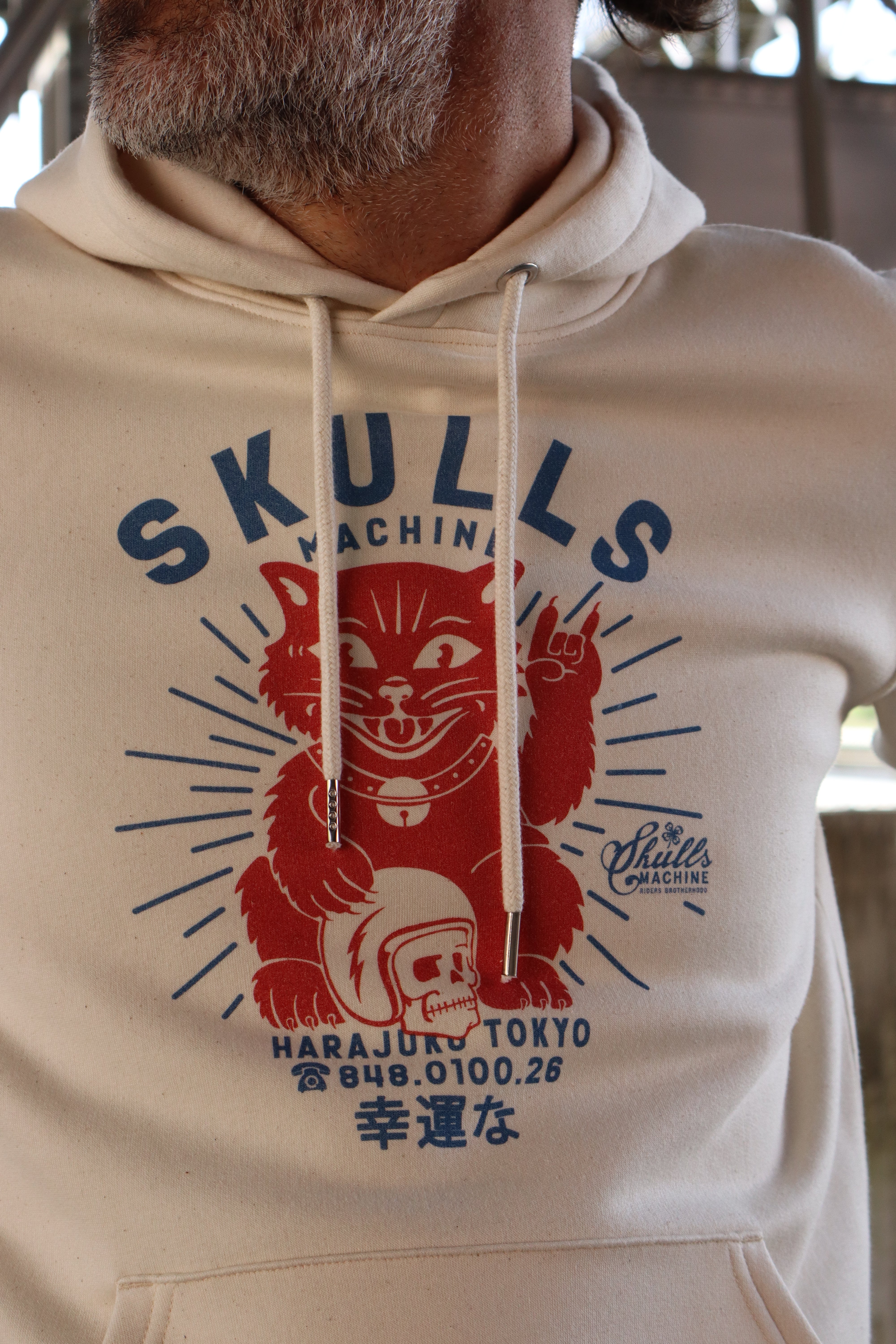 Sweatshirt Capuche Beige Skulls Machine Luckycat