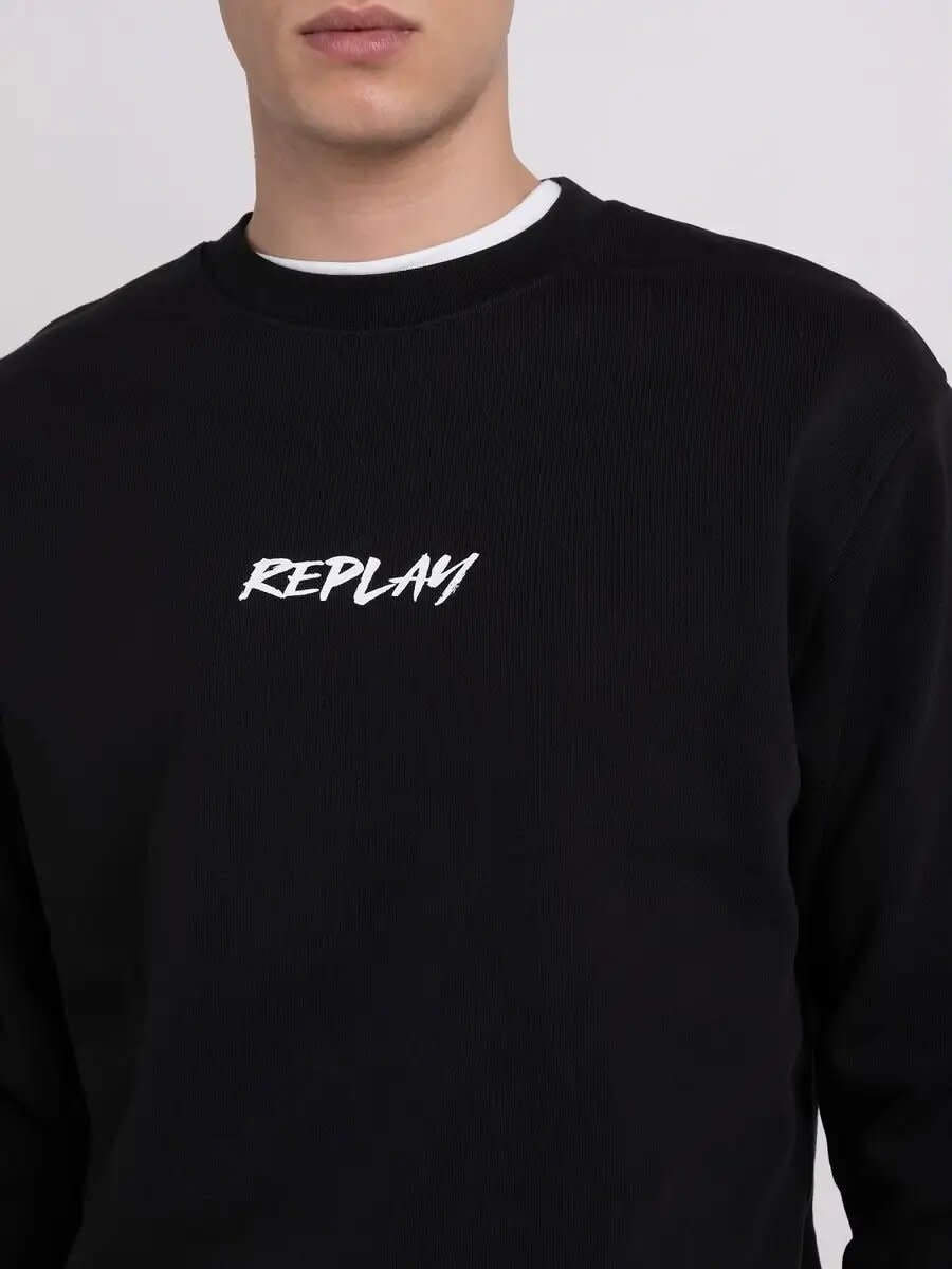 Sweatshirt Replay noir ras-du-cou à imprimé personnalisé