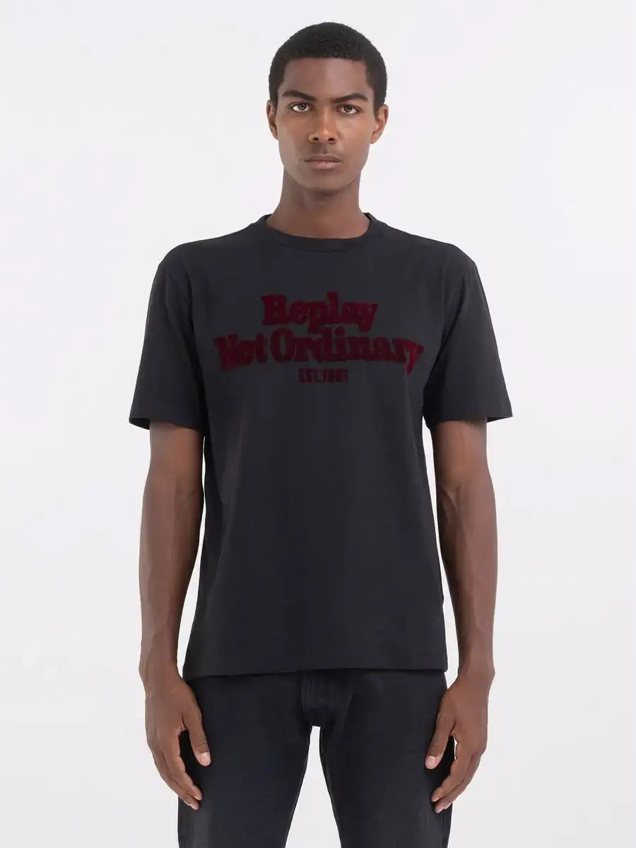 T-shirt Replay noir ras-du-cou en jersey imprimé Not Ordinary