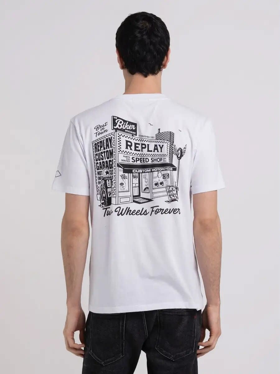 T-shirt Replay blanc en jersey imprimé Biker