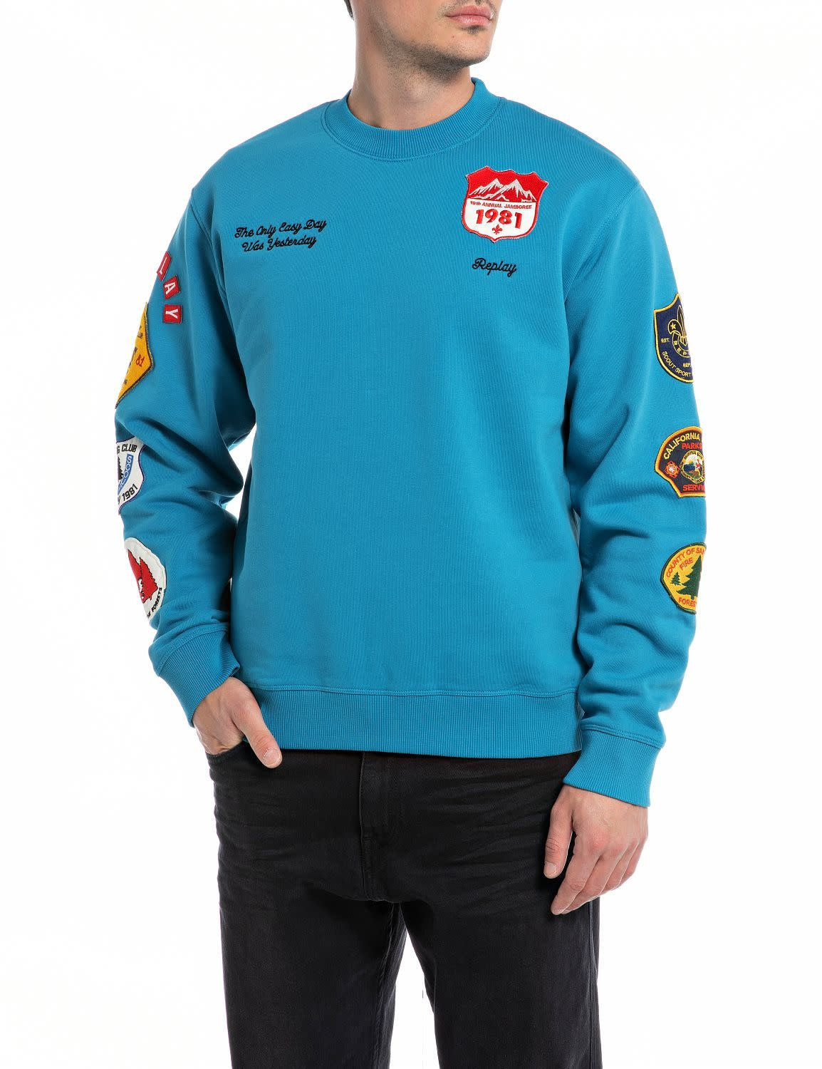 Sweatshirt Replay turquoise avec écussons