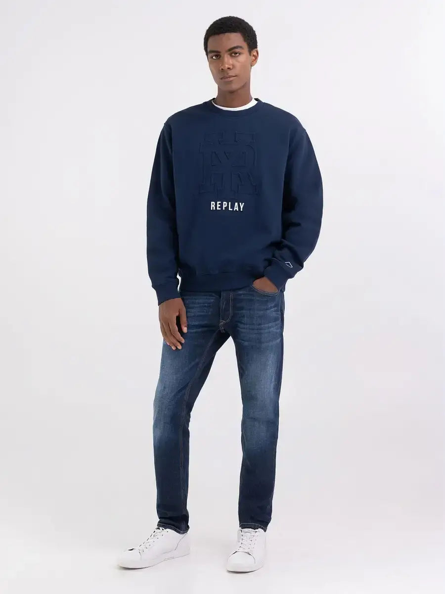 Sweatshirt Replay bleu marine ras-du-cou