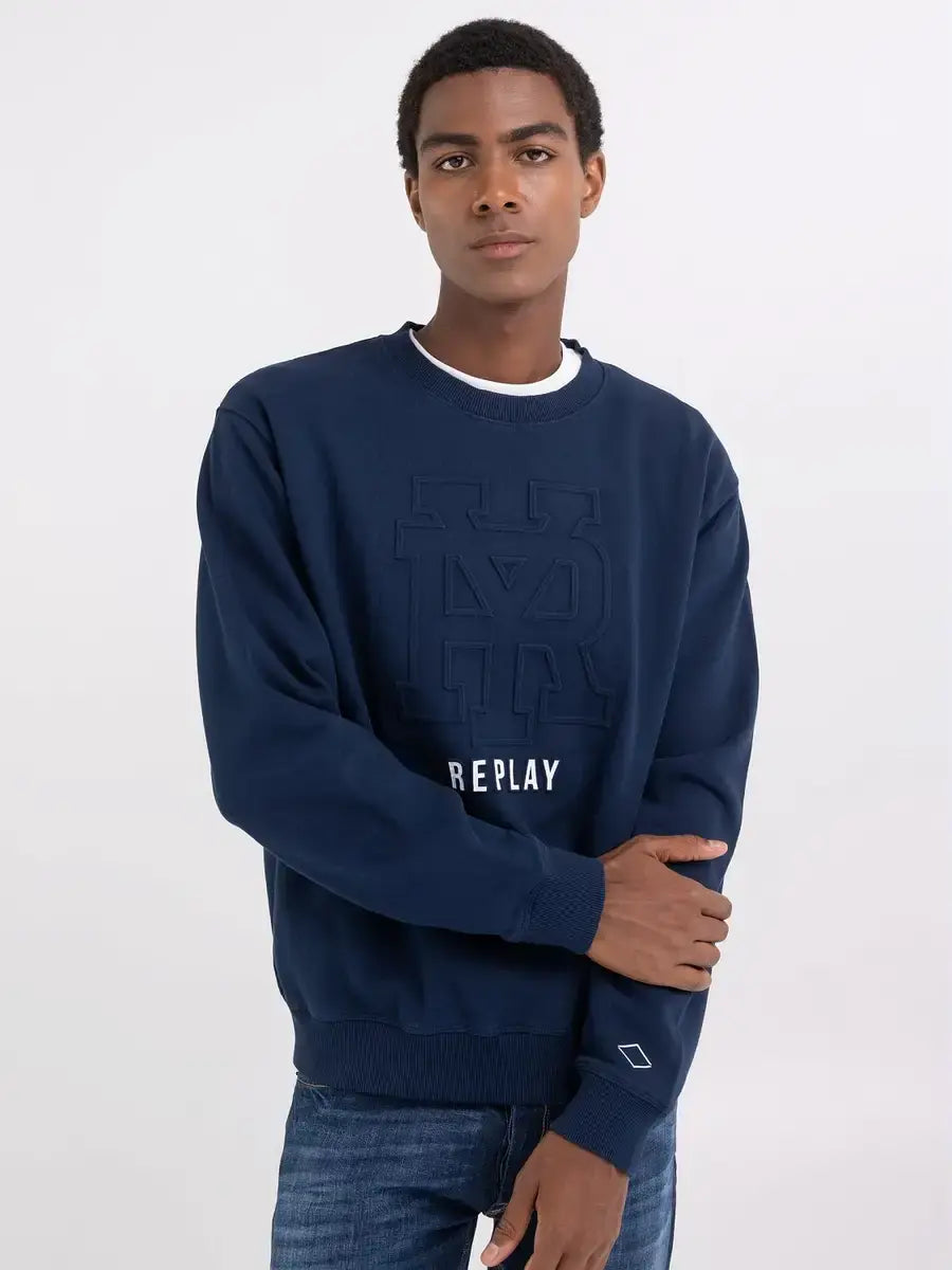 Sweatshirt Replay bleu marine ras-du-cou